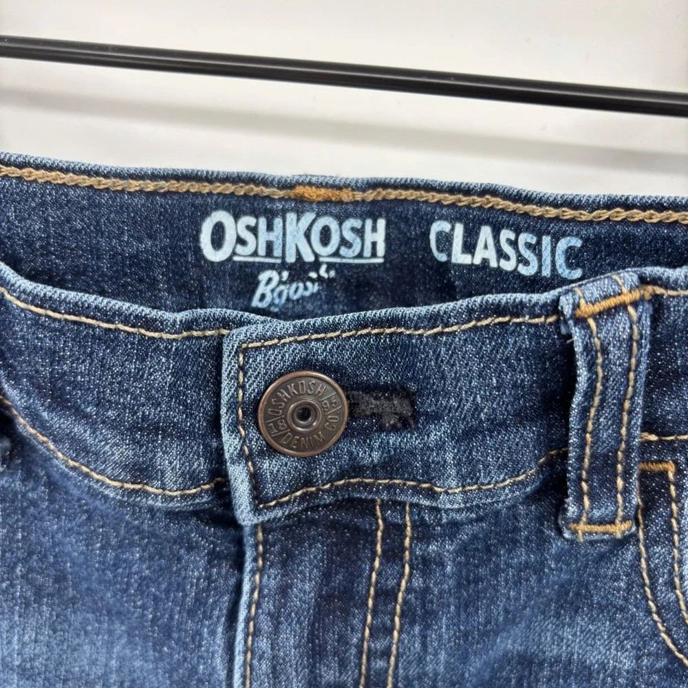 OshKosh Bgosh Kids Classic Straight‎ Leg Jeans 8R 8A Dark Wash Stretch Snap Fly